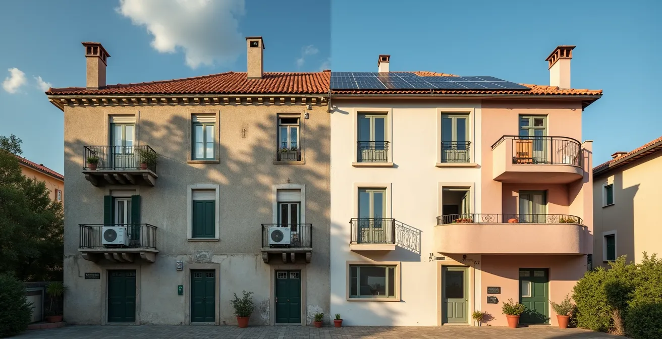 Vue comparative d'immeubles marseillais avec focus sur les équipements énergétiques