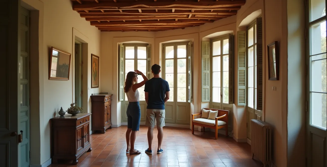 Intérieur d'un appartement ancien avec plafonds à la française dans le centre d'Aix-en-Provence