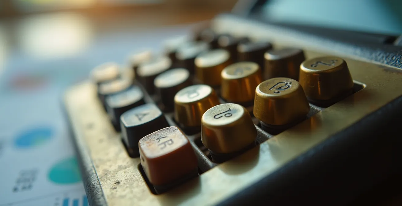 Bureau d'expert-comptable avec calculatrice professionnelle et graphiques fiscaux