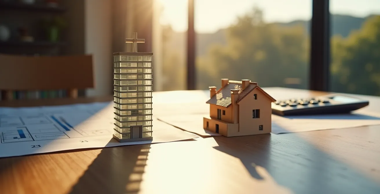 Composition symbolique montrant deux approches de gestion immobilière