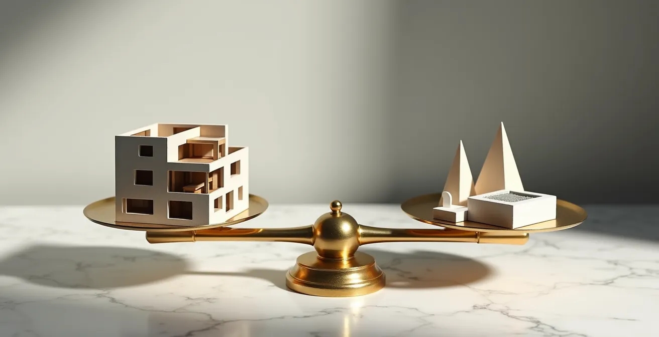 Balance symbolique entre investissement immobilier et boursier