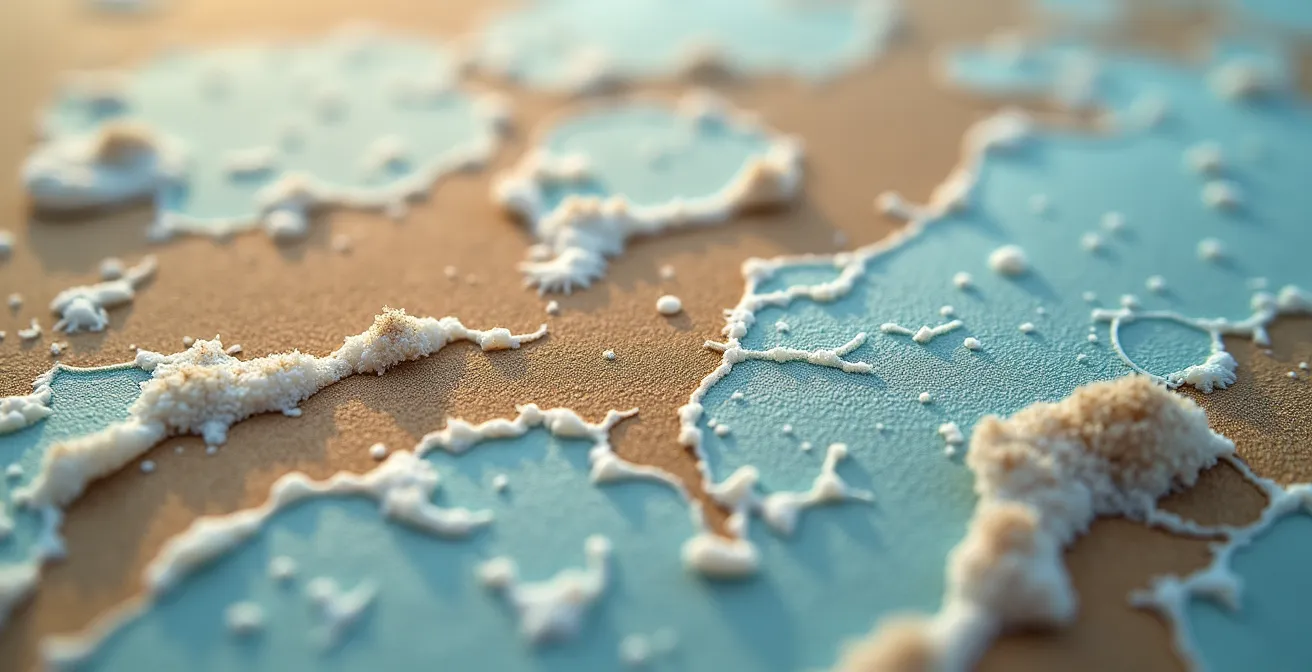 Détail macro de textile usé par le sel et le sable montrant la texture et les fibres