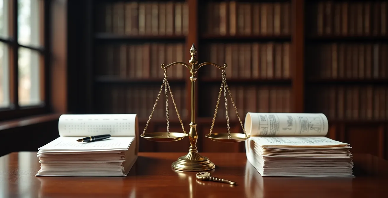 Bureau élégant avec documents comparatifs viager et nue-propriété disposés sur table en bois noble