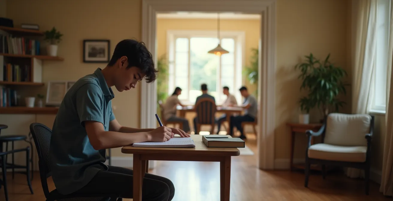 Espace de vie partagé moderne versus studio individuel compact