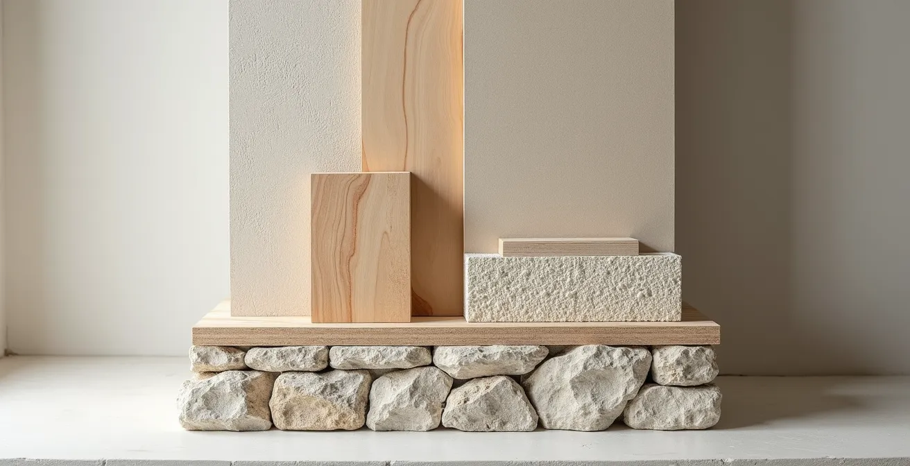 Vue en coupe d'un mur en pierre avec système d'isolation intérieure par doublage désolidarisé