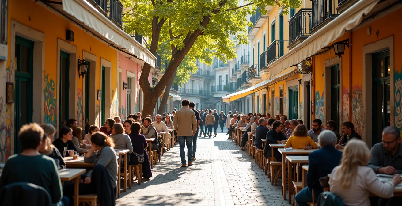Ambiance du quartier Cours Julien à Marseille avec ses terrasses de café et façades colorées caractéristiques