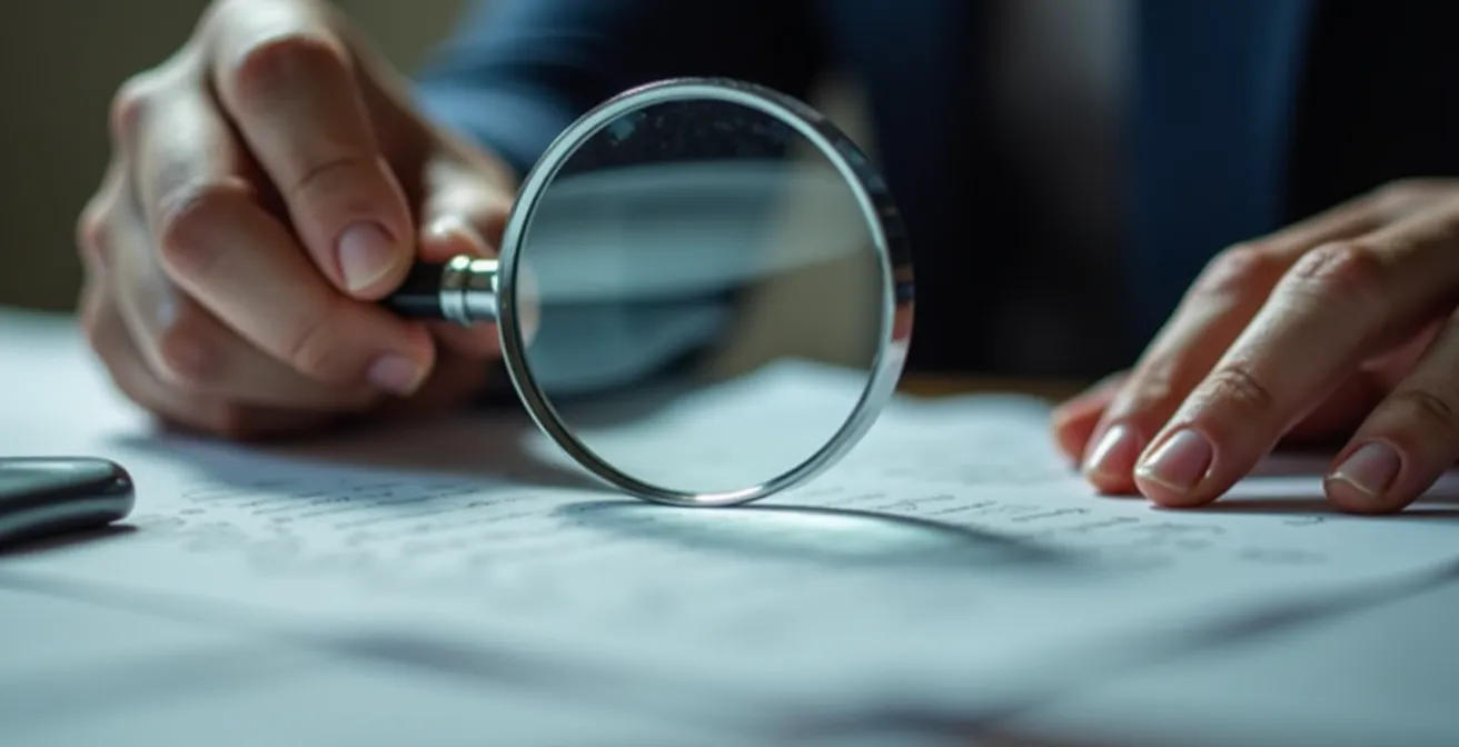 Mains analysant des documents de mandat de gestion avec calculatrice