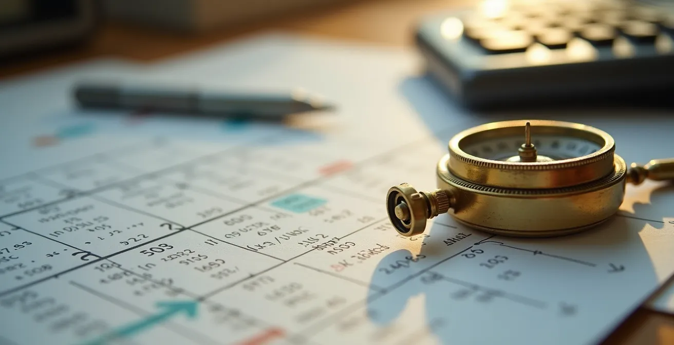 Vue macro de documents d'analyse immobilière avec calculatrice