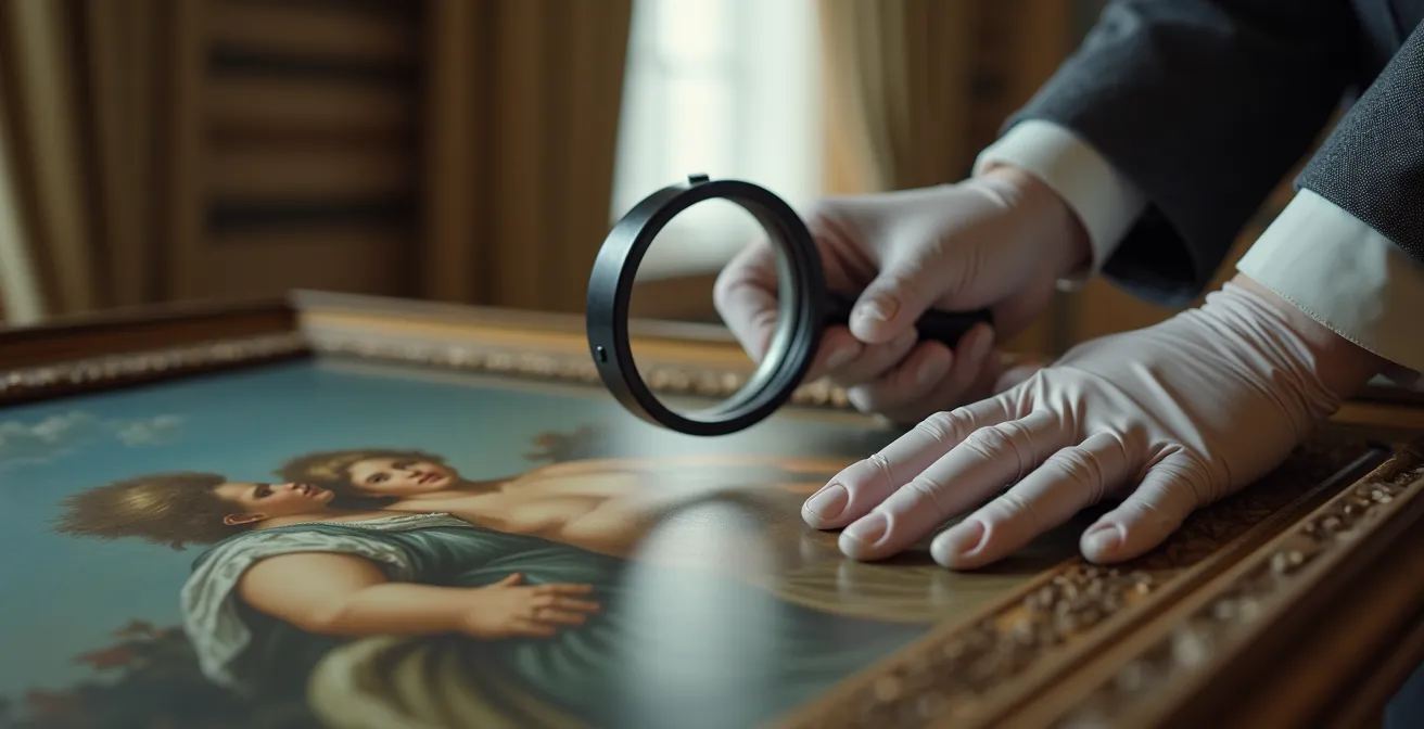 Expert évaluant une œuvre d'art dans une résidence de luxe