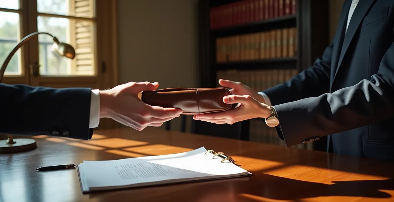 Bureau d'étude notariale provençale avec documents et sceaux officiels