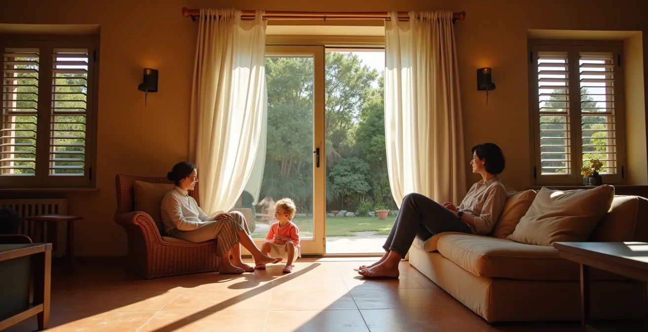 Villa méditerranéenne moderne avec protections solaires naturelles et ventilation bioclimatique