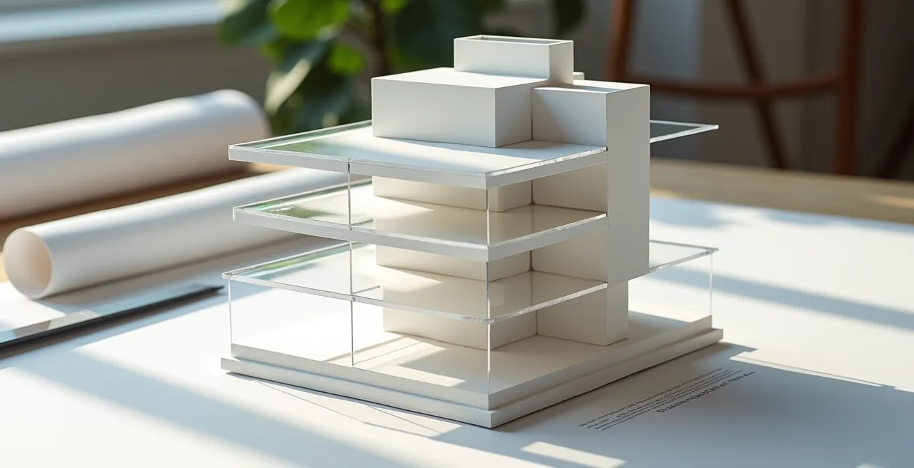 Vue aérienne d'un immeuble niçois avec surélévation en construction et vue sur la mer Méditerranée